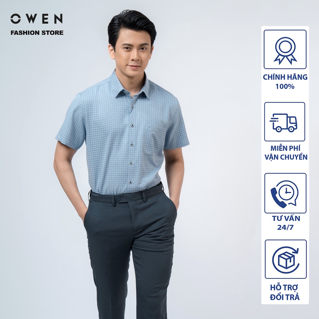 OWEN - (FREESHIP) Áo sơ mi cộc tay dáng Bodyfit sợi Cafe - Mã BA220109NT - OWEN Flagship Store