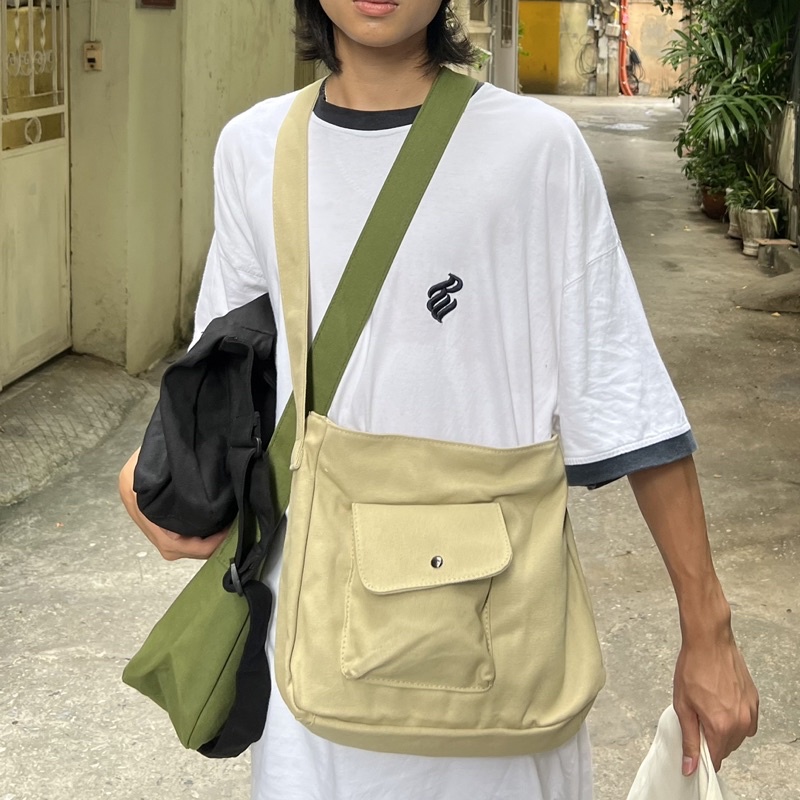 Túi canvas đeo chéo 1 hộp vintage retro basic