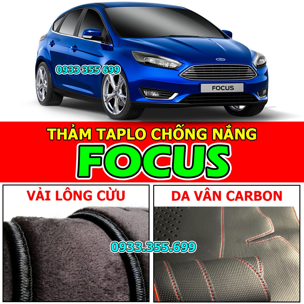 Thảm Taplo FORD FOCUS bằng Nhung lông Cừu hoặc Da vân Carbon, Da vân Gỗ