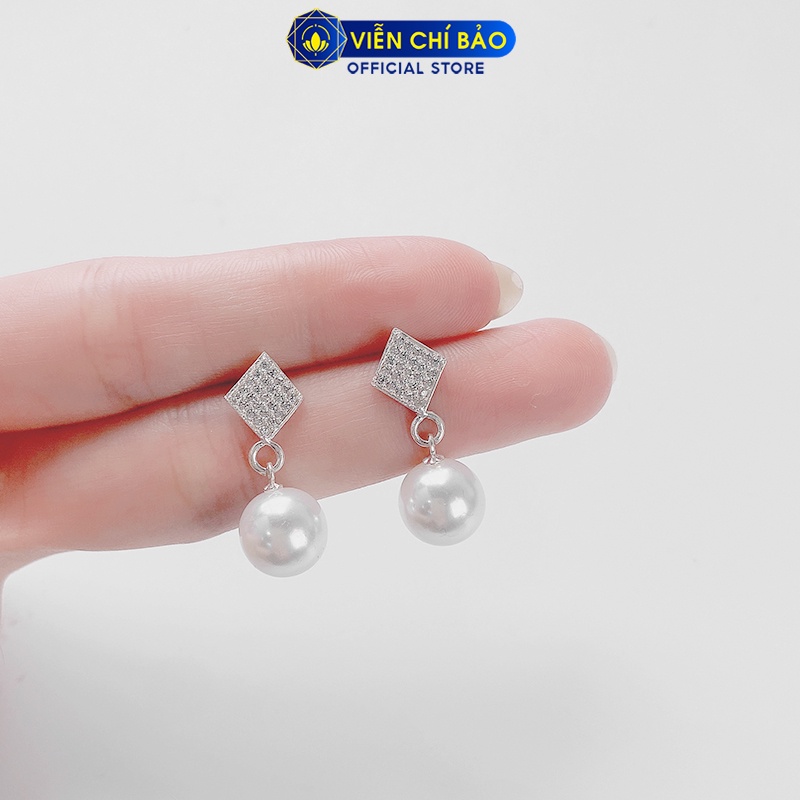 Bông tai ngọc trai đá vuông chất liệu bạc 925 thời trang phụ kiện trang sức nữ Viễn Chí Bảo B400383