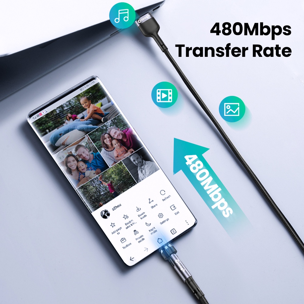 Dây Cáp Sạc Nhanh 540 Độ 3A QC 3.0 Micro USB Type C Cho Điện Thoại 3 Trong 1