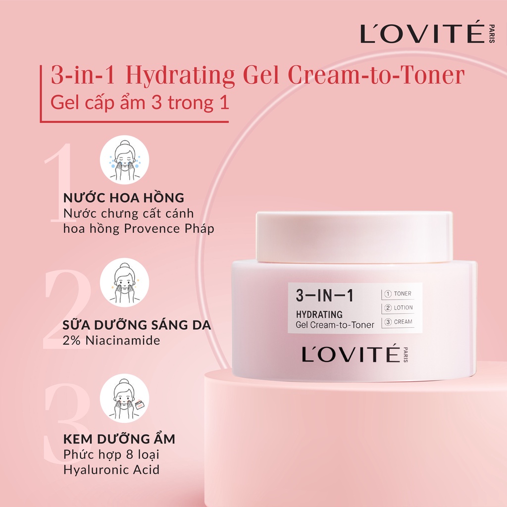 Gel Dưỡng Ẩm Lovite 3-in-1 Hydrating Gel Cream-to-Toner 50ml