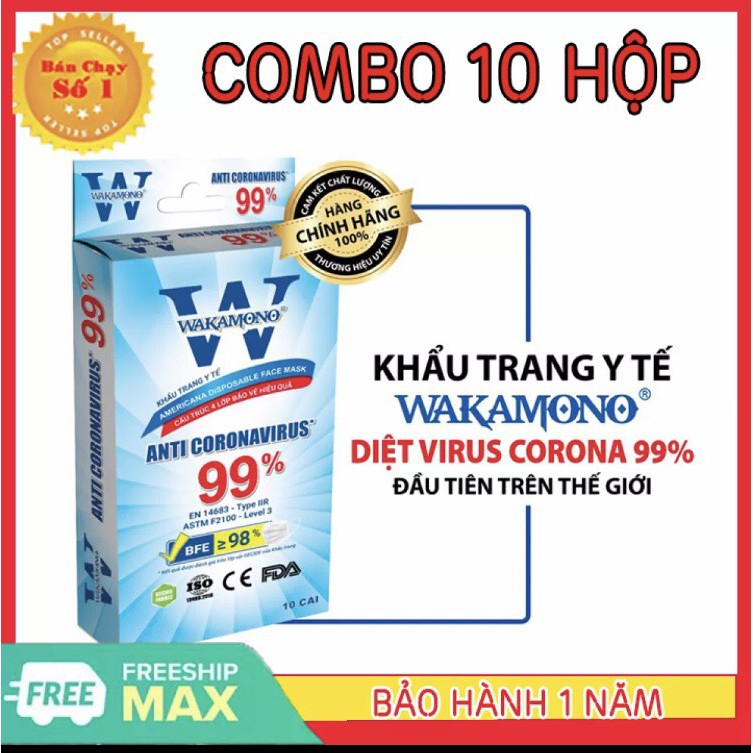 [ COMBO 10 HỘP ] KHẨU TRANG Y TẾ WAKAMONO NGƯỜI LỚN