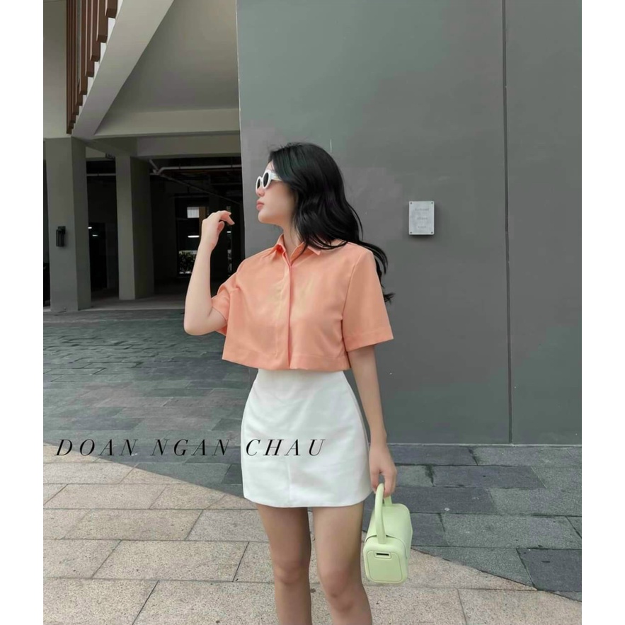 Sét Áo Sơ Mi Đũi Croptop Kèm Chân Váy (Có Lót) Chất Cotton Lạnh Mặc Đẹp Dáng Xinh [NEW UNISEX]