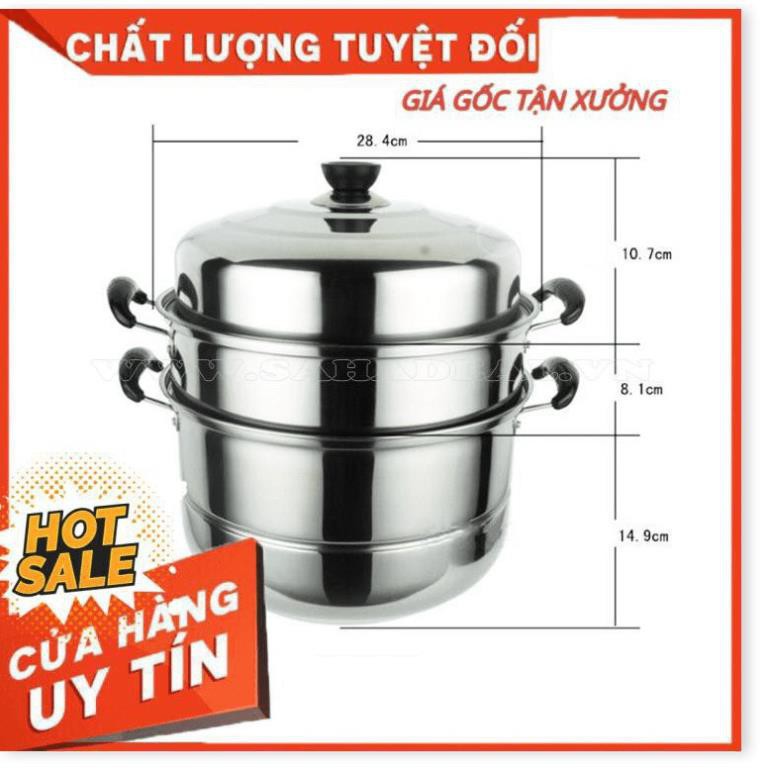 Nồi hấp xửng hấp 3 tầng hấp gà xôi bánh bao chất liệu inox cao cấp size 28cm dùng được bếp từ