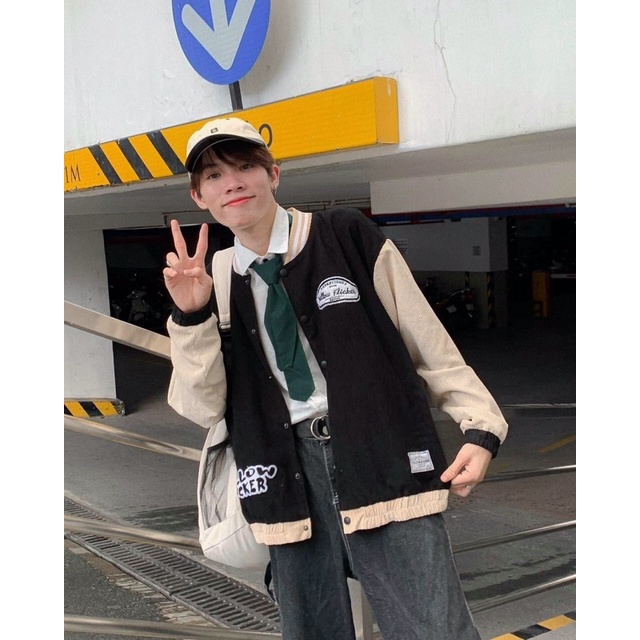 Áo khoác bomber kaki nhung gân unisex ulzzang nam nữ