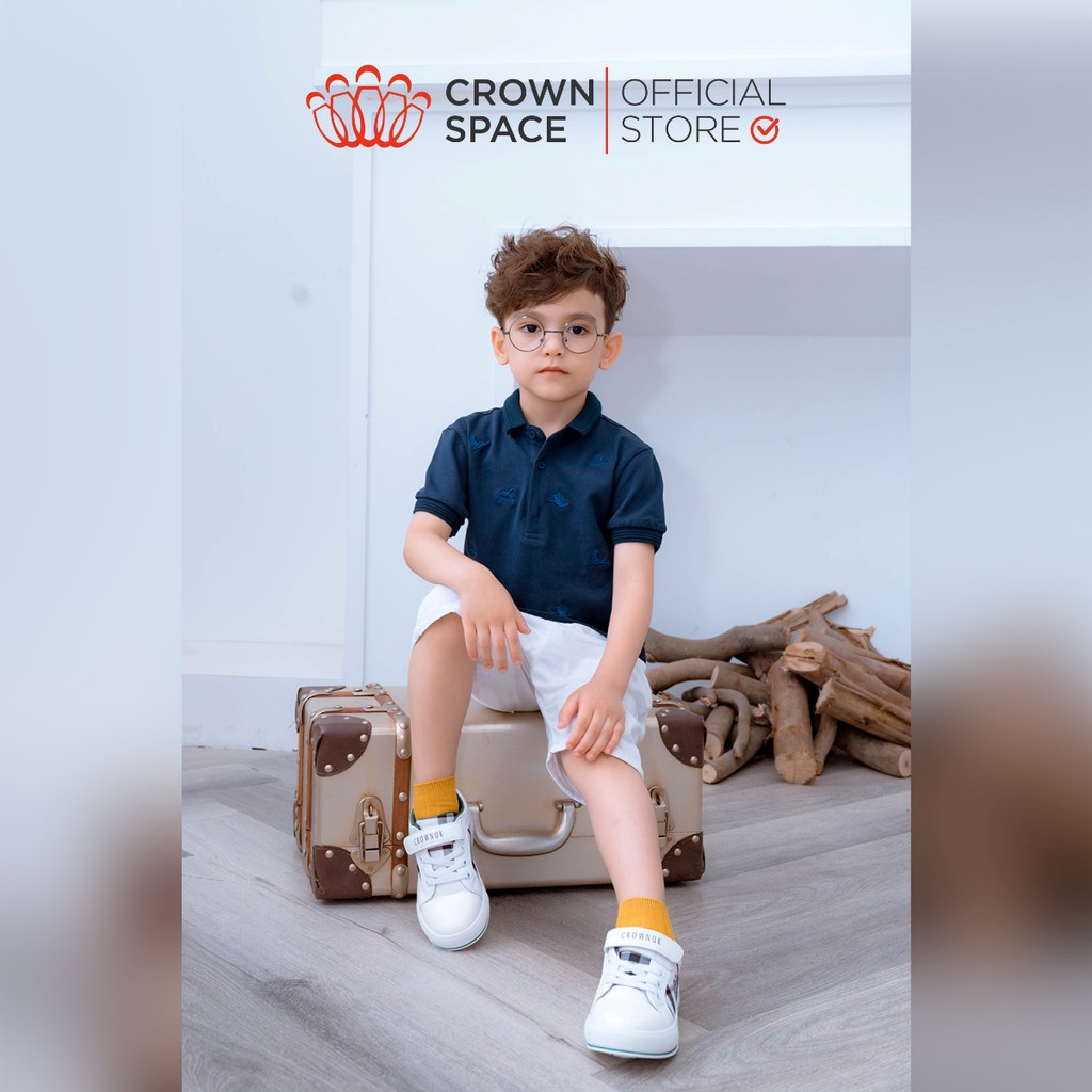 Áo Polo Bé Trai Màu Xanh Than Crown Space Fashion CKBS2110703.NV TShirt Vải Cotton Thoáng Mát Từ Size 3-8