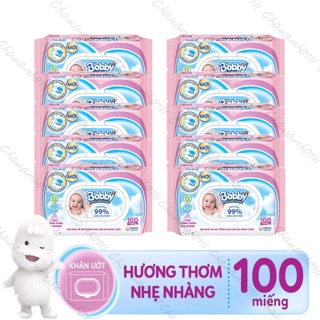 Combo 10 gói khăn ướt bobby loại 100 miếng