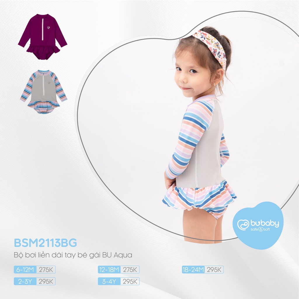 Bộ bơi liền dài tay bé gái - BU Aqua