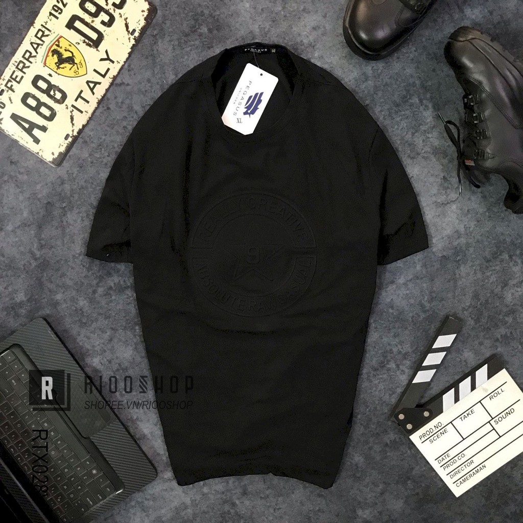 Áo thun nam cổ tròn cao cấp pega họa tiết dập nổi RTX028v - áo phông nam form rộng Riooshop | BigBuy360 - bigbuy360.vn