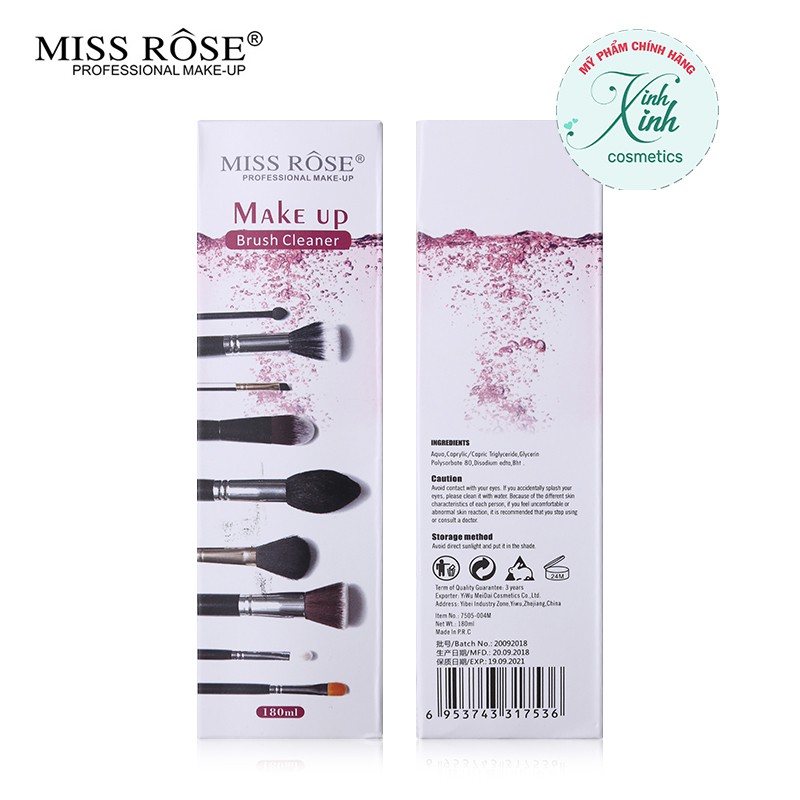 Nước rửa cọ Trang Điểm Miss Rose Makeup Brush Cleaner 180ml - nước rửa cọ giúp sạch khuẩn, ngăn mụn ẩn