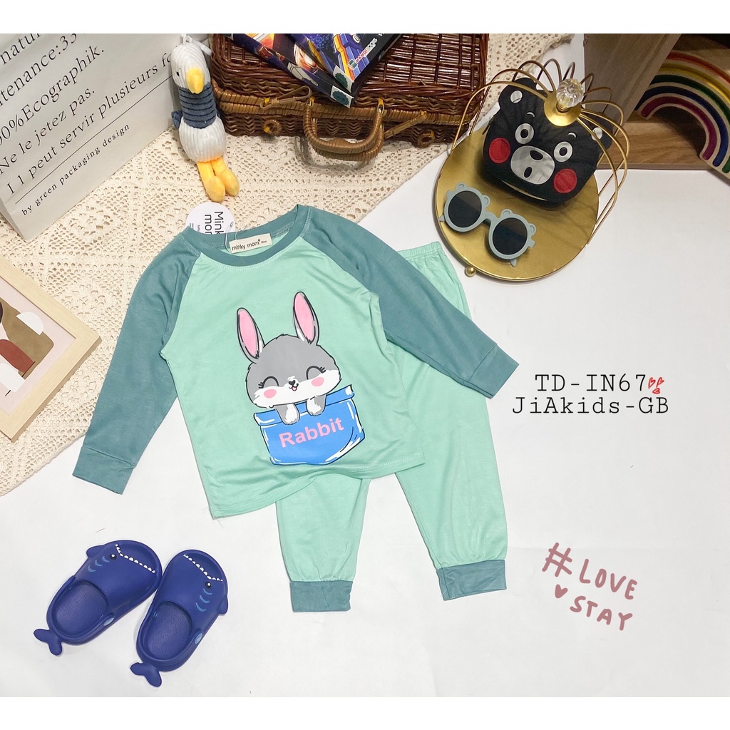 Bộ Dài Tay MINKY MOM THUN LẠNH Giáp Năng Phối Màu Bo In Hình Dễ Thương Cho Bé TD-IN67