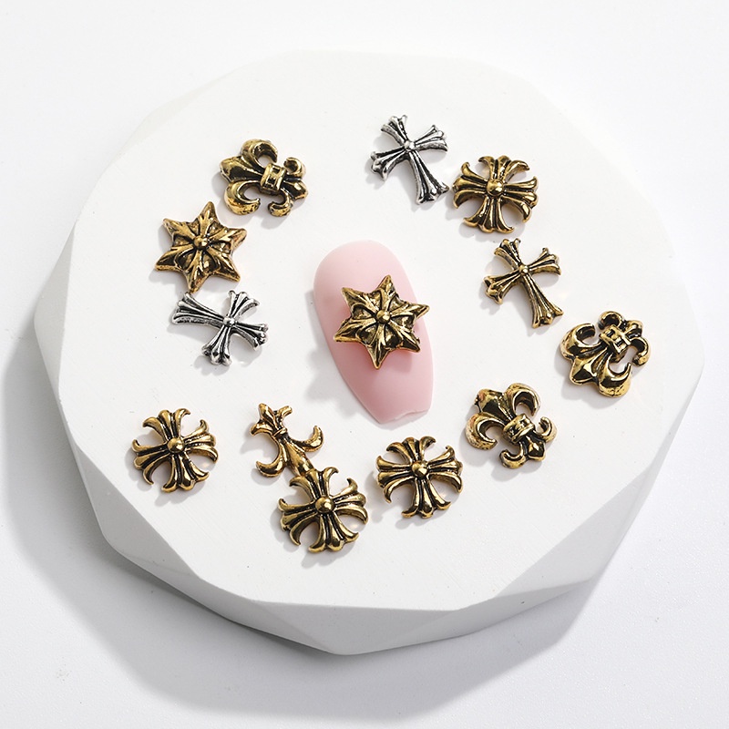 Phụ Kiện Trang Trí Móng Tay Hình Chữ Thập Bằng Kim Loại Phong Cách Rock