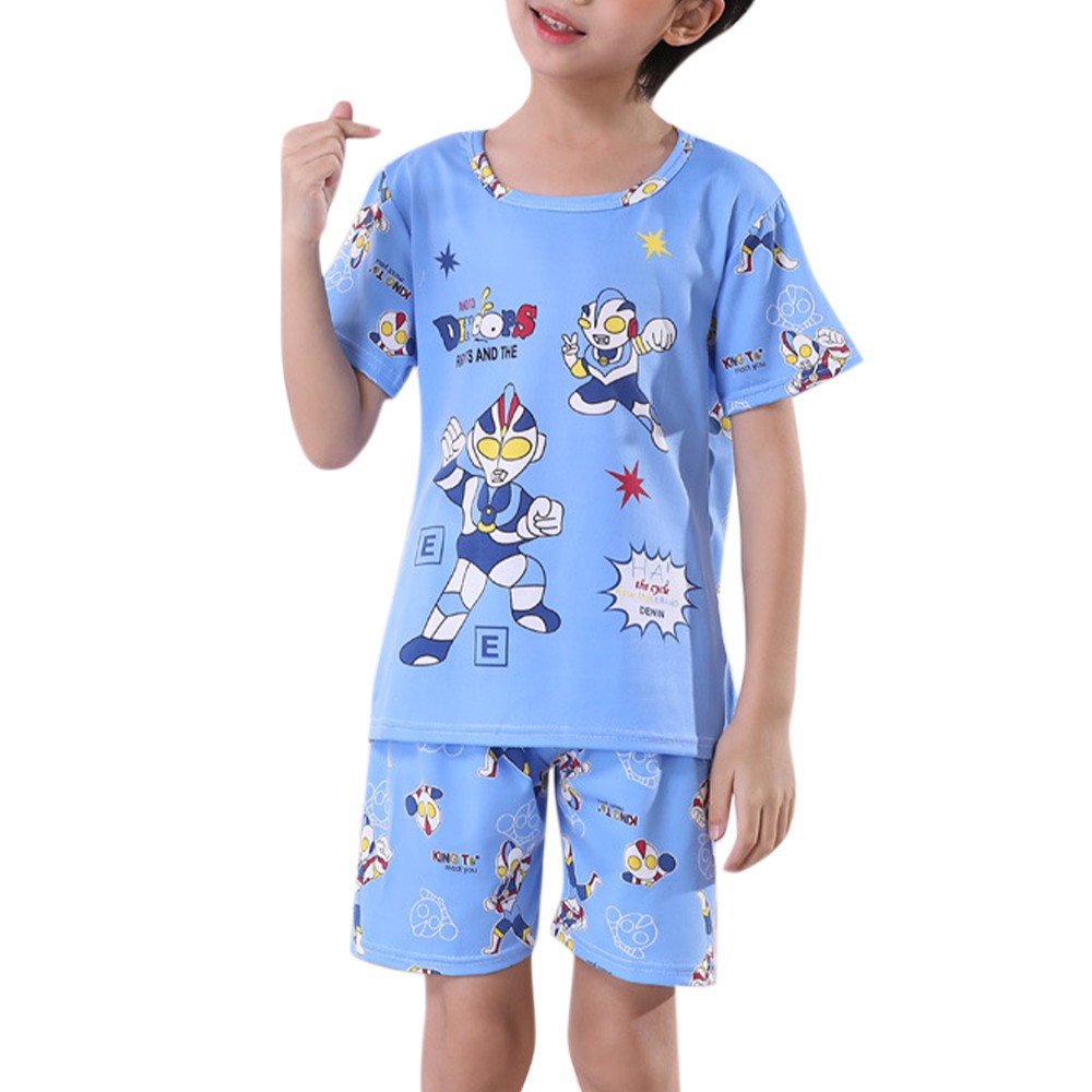 Bộ Pijama Ngắn Tay In Họa Tiết Hoạt Hình Cho Bé