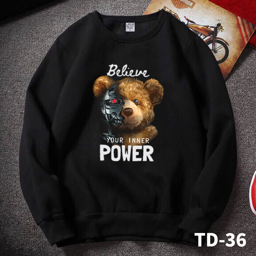 Áo sweater GẤU MẶT SẮT form rộng nam nữ, áo tay dài nỉ bông in họa tiết unisex dày mềm mịn - Tí Chuột Studio
