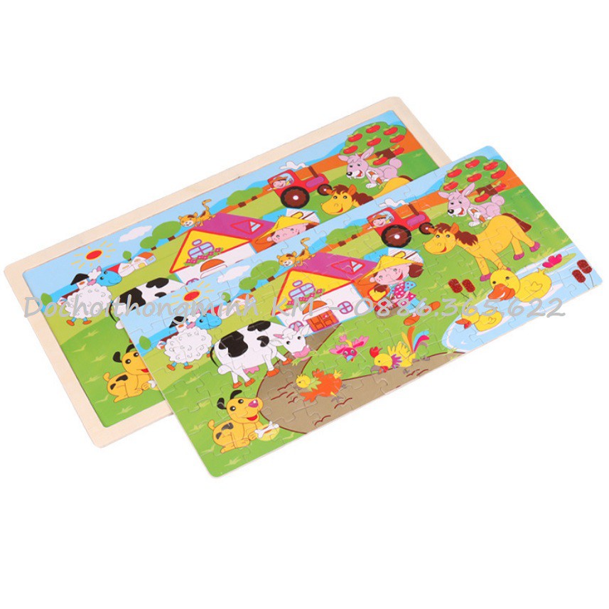 Ghép hình Puzzle bảng gỗ to đẹp 96 mảnh kích thước 45cm x 22.5cm - Tặng túi zip đựng mảnh ghép