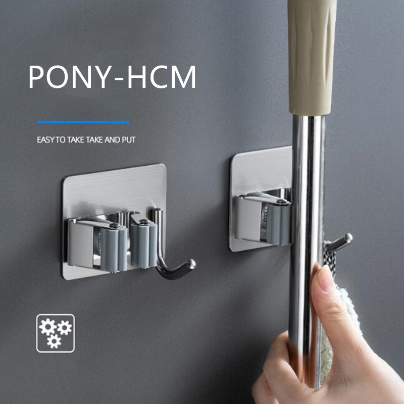 Móc treo chổi, cây lau nhà INOX 304, không cần đục lỗ