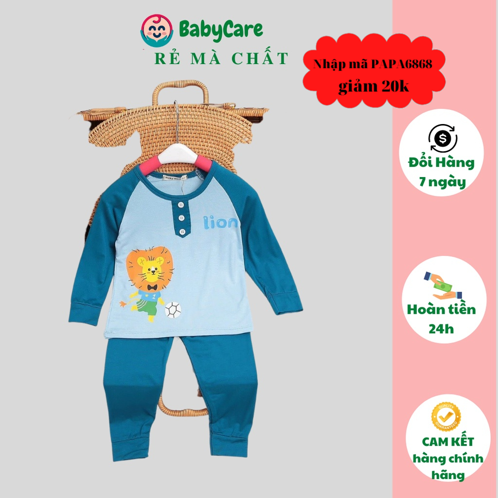 Bộ Dài Tay THUN LẠNH MINKY MOM Họa Tiết IN GẤU Cổ trụ Cho Bé, Bộ quần áo dài tay cho bé trai bé gái từ 5-18kg