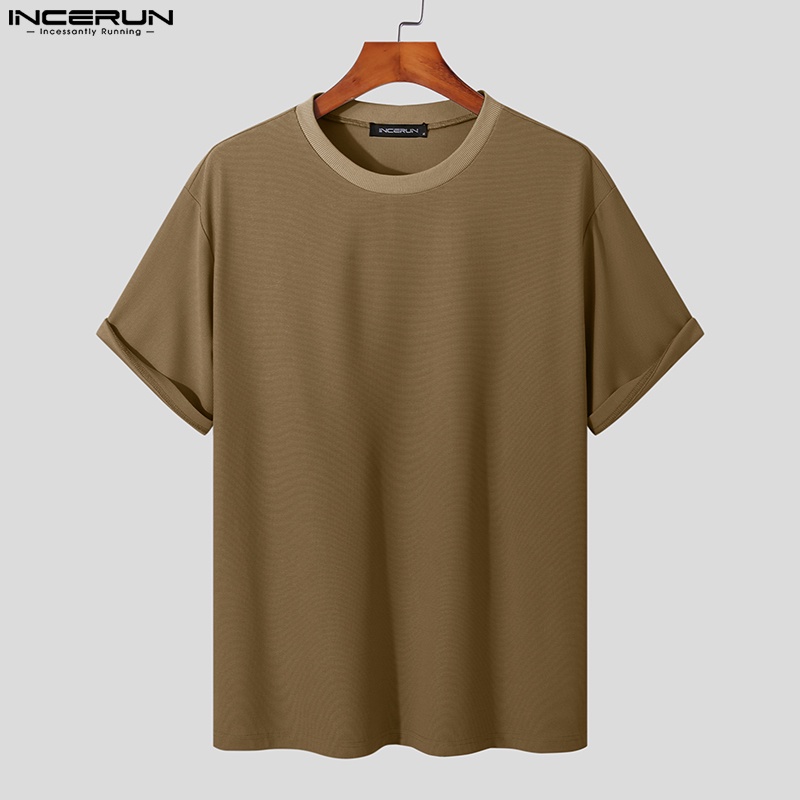 INCERUN Áo Thun Ngắn Tay Kẻ Sọc Caro Thời Trang Cho Nam