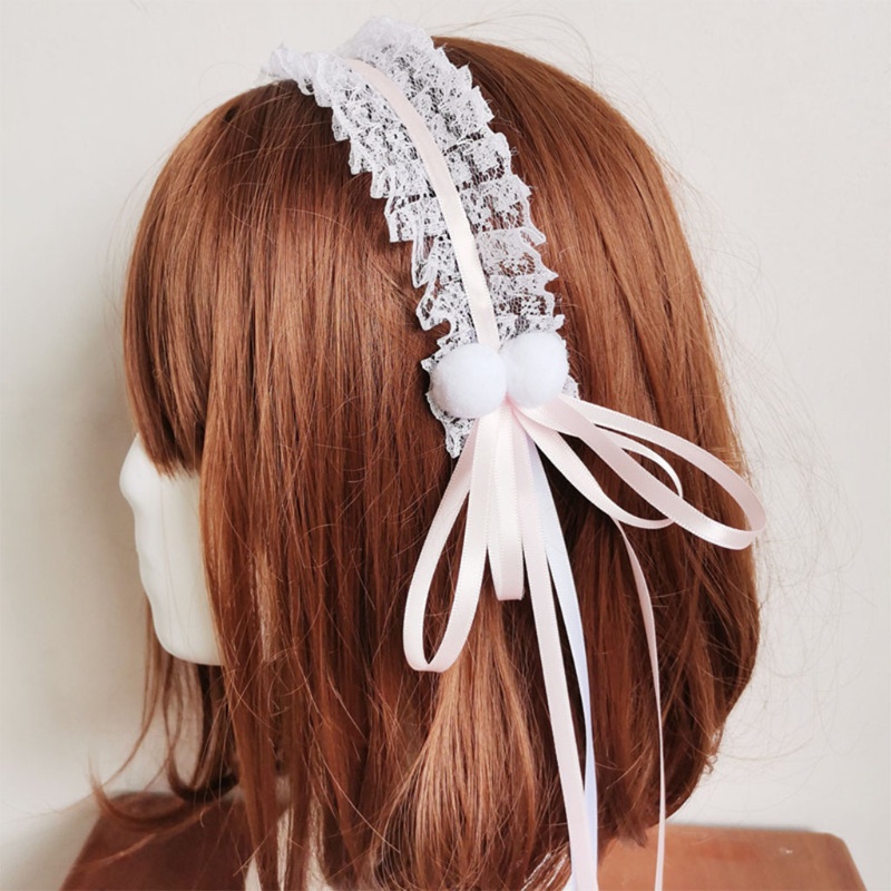 Flgo Kẹp Tóc Ruy Băng Dài Đính Nơ Bằng Lông Xù Phối Ren Dành Cho Hóa Trang