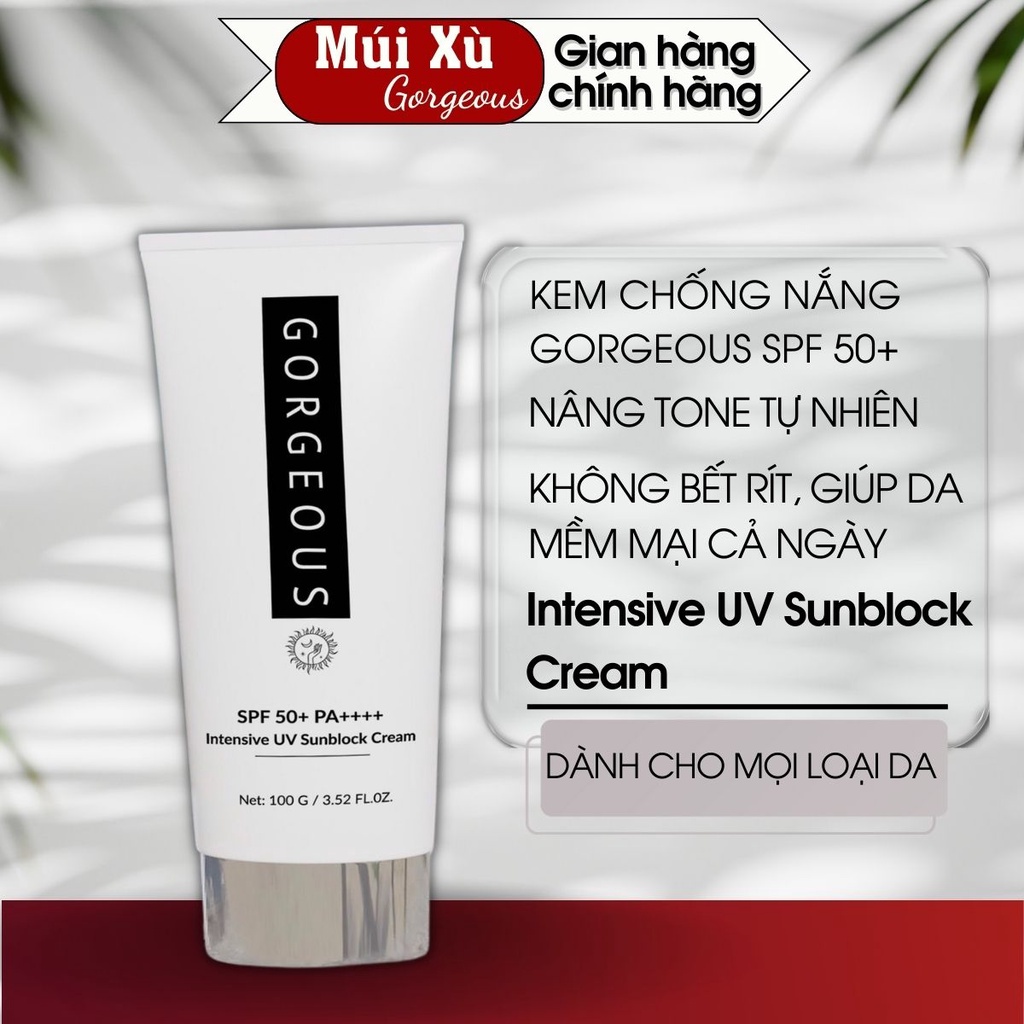 Kem chống nắng múi xù gorgeous trắng da chống nước lâu trôi SPF50+PA+++