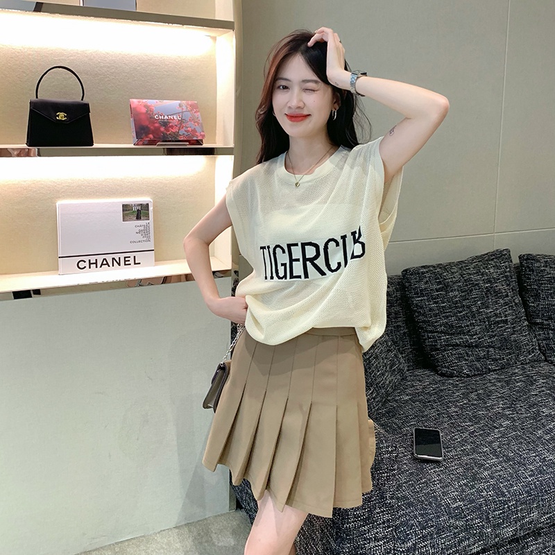 Áo dệt kim ZHELIHANGFEI không tay in chữ quyến rũ thời trang