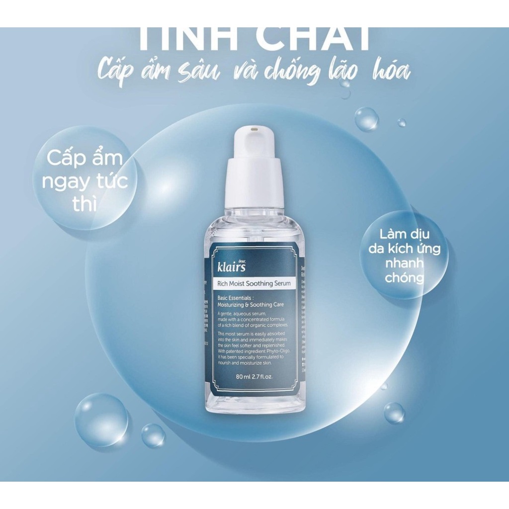 Tinh chất dưỡng da Dear, Klairs Rich Moist Soothing Serum 80ml