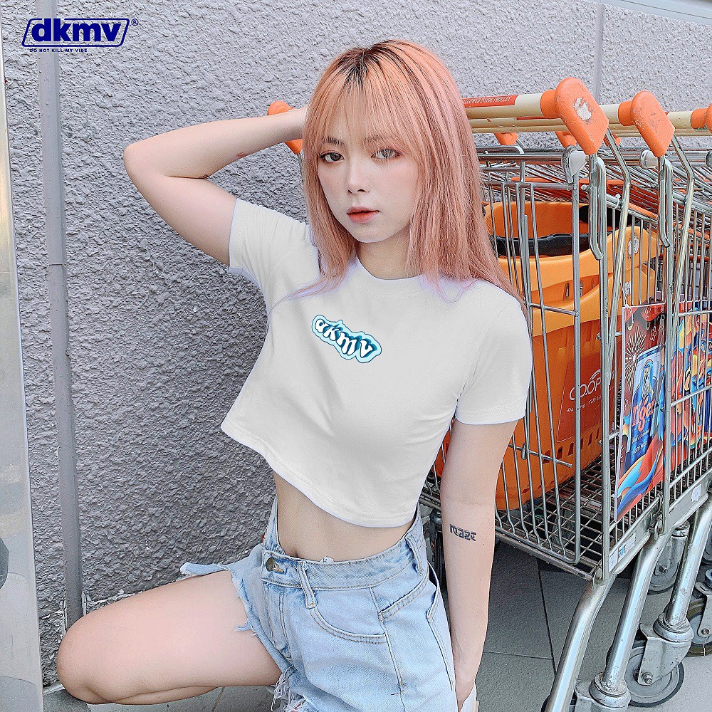 Áo croptop nữ ôm tay ngắn màu trắng DKMV - Croptop ôm ngắn tay White Azure Croptop