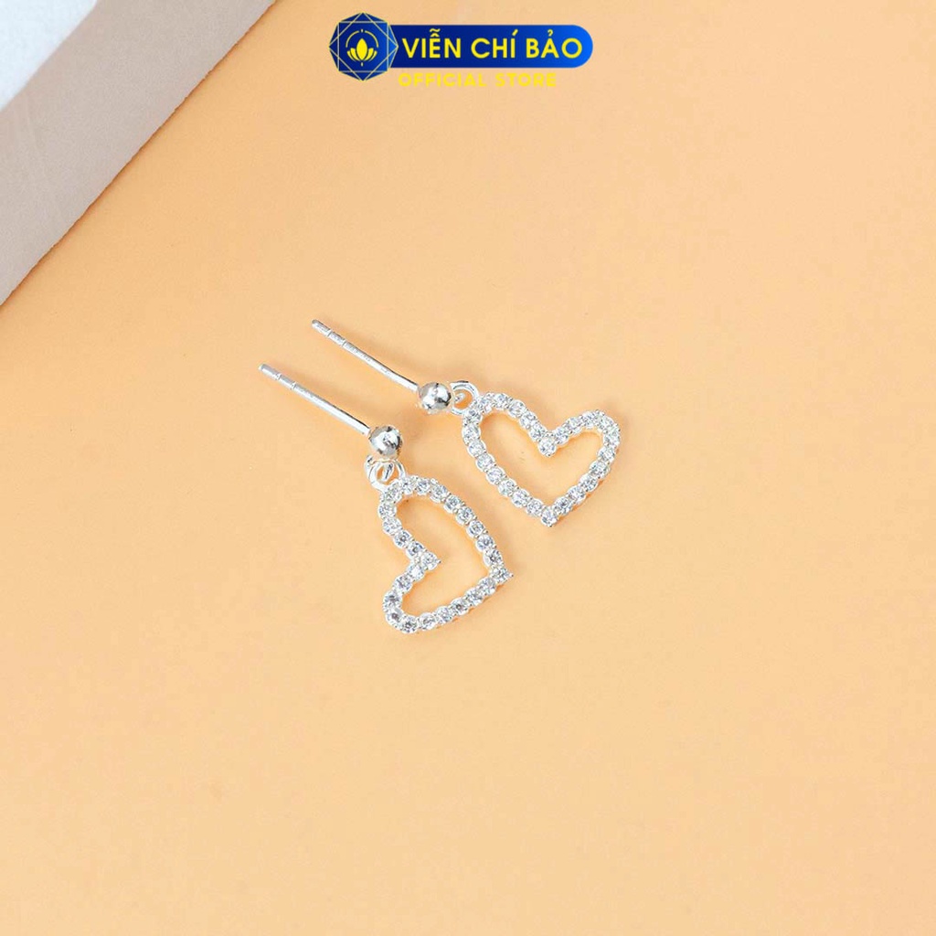 Bông tai bạc nữ tim đính đá treo chất liệu bạc 925 thời trang phụ kiện trang sức Viễn Chí Bảo B400763