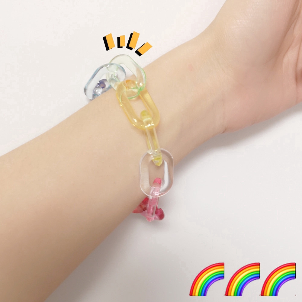 Vòng tay mắt xích bằng nhựa resin màu cầu vồng dễ thương