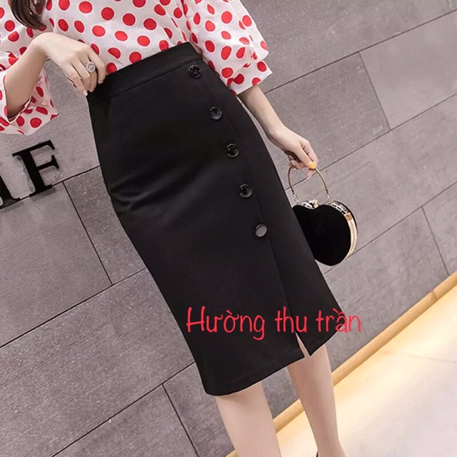 Chân Váy Bút Chì Dài Chân Váy Công Sở Phối Cúc Thời Trang Công sở