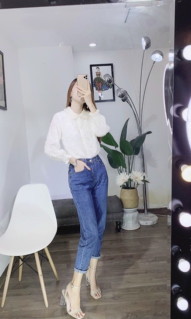 Áo sơ mi lông phối ren cổ siêu sang sale sốc