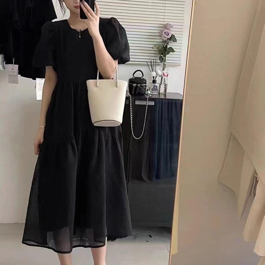 Đầm Dài Tay Phồng Màu Sắc Trơn Thời Trang Mùa Hè Hàn Quốc Dành Cho Nữ