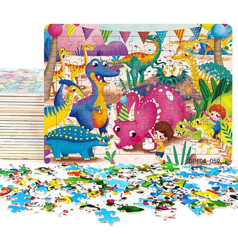 Bộ Đồ Chơi Xếp Hình Khủng Long Hoạt Hình 104 Mảnh Dày Dặn Giáo Dục Sớm Cho Bé