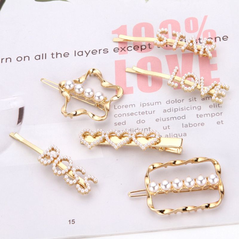 Kẹp Tóc Bằng Hợp Kim Hình Ngôi Sao / Mặt Cười / Chữ Cái Đính Ngọc Trai