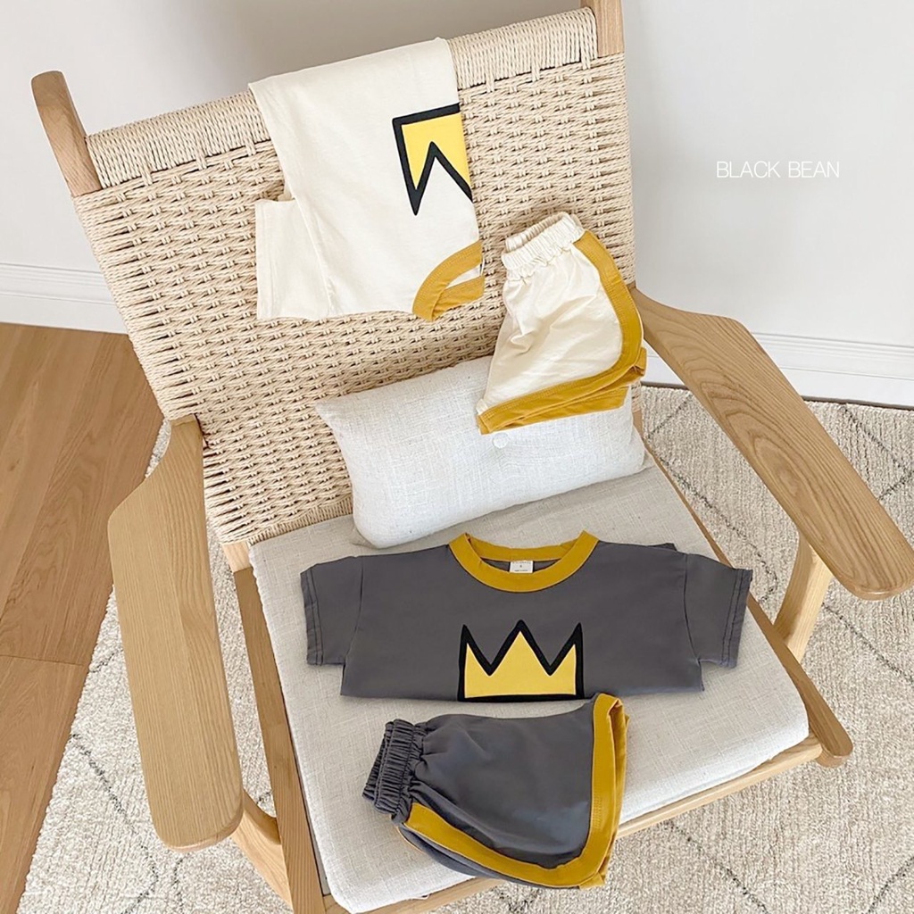 Set Áo Thun Tay Ngắn + Quần Short Cho Bé Sơ Sinh In Hình Vương Miện Đáng Yêu Thời Trang Mùa Hè