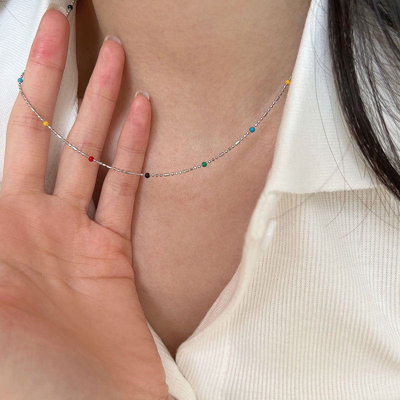 [Hàng Mới Về] Vòng Cổ Chuỗi Hạt Tròn Màu Cầu Vồng Phong Cách Cá Tính Thời Trang Mùa Hè Cho Nữ