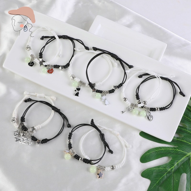 Set 2 Vòng Tay Dạ Quang Có Thể Điều Chỉnh Thời Trang Cho Cặp Đôi
