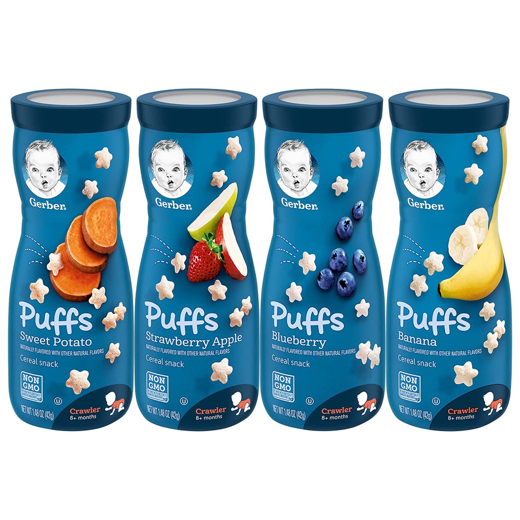 Bánh ăn dặm Gerber hình ngôi sao hữu cơ Gerber Puffs hàng air Mỹ đủ vị giá tốt