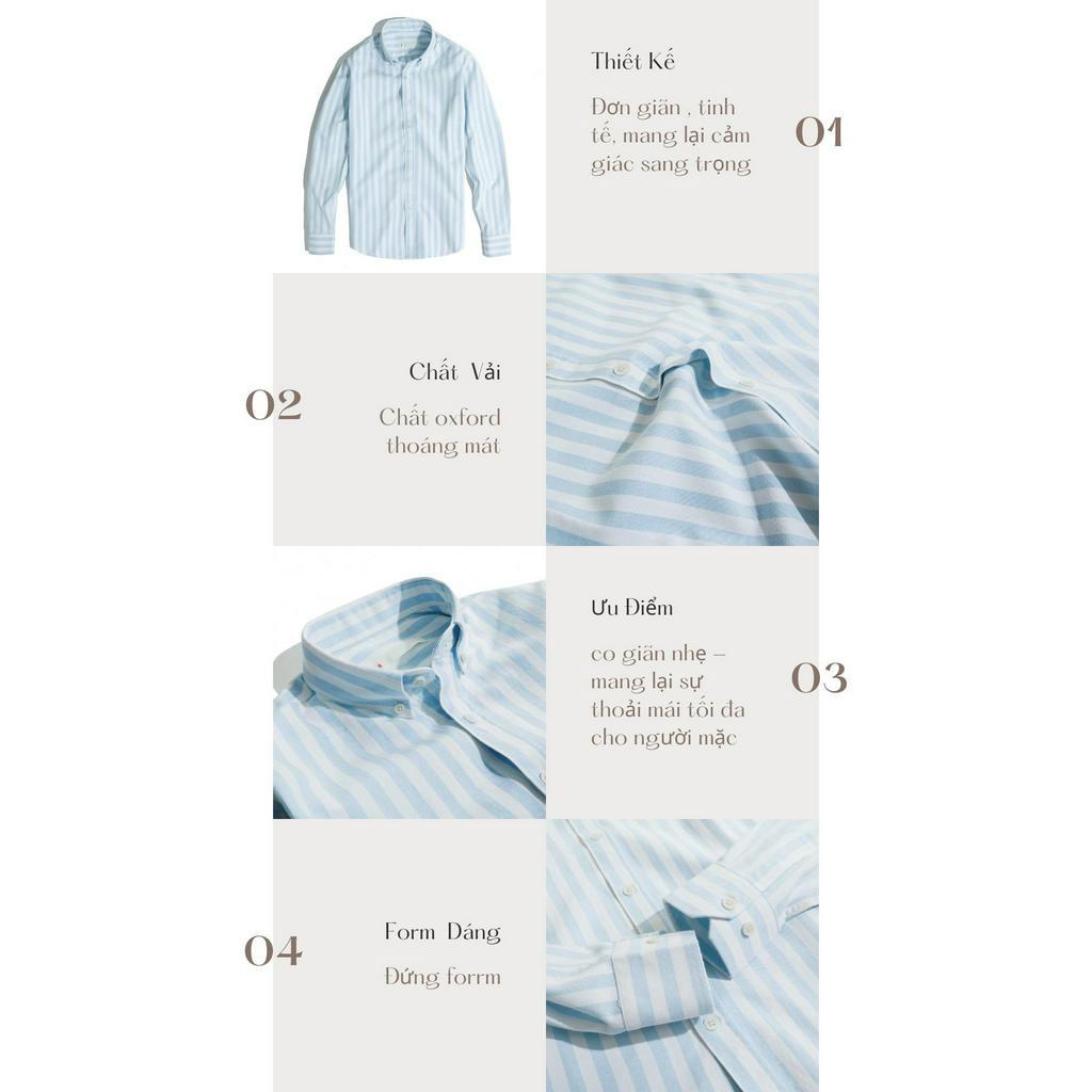 Áo Sơ Mi Nam Cao Cấp Phối Sọc Light Blue Stripes Oxford 1122 BY COTTON