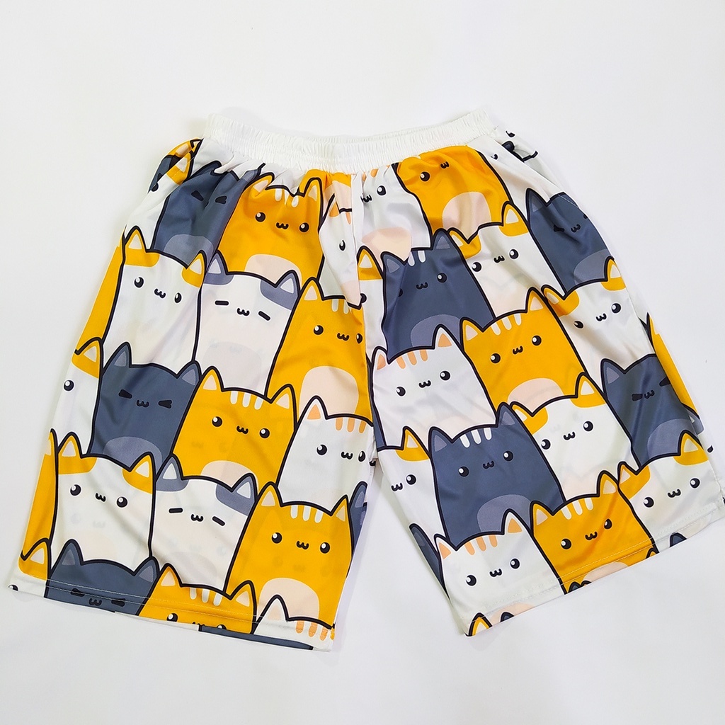Quần đùi hoạt hình mèo vàng form rộng unisex