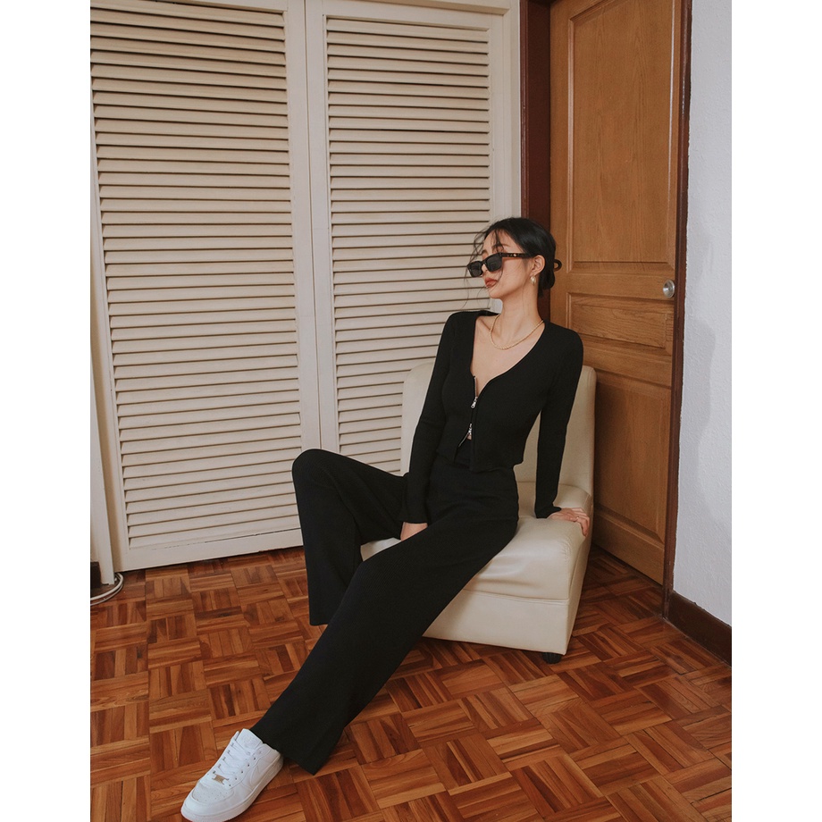 Quần dài len gân ống rộng nữ Air Space Lady 2141829011