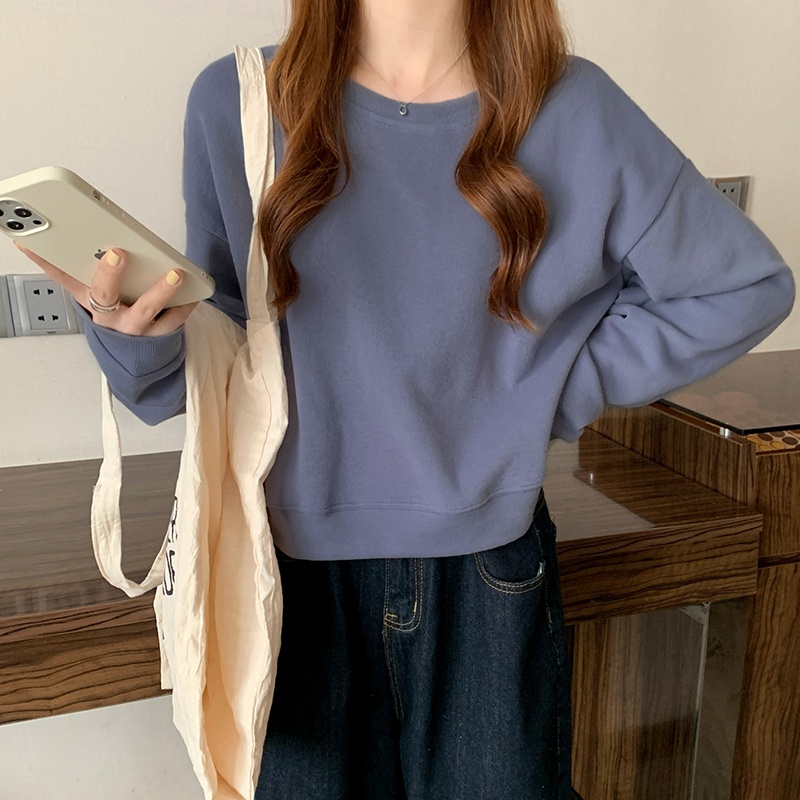Áo sweater SUXI cổ tròn dáng rộng đơn giản thời trang dành cho nữ