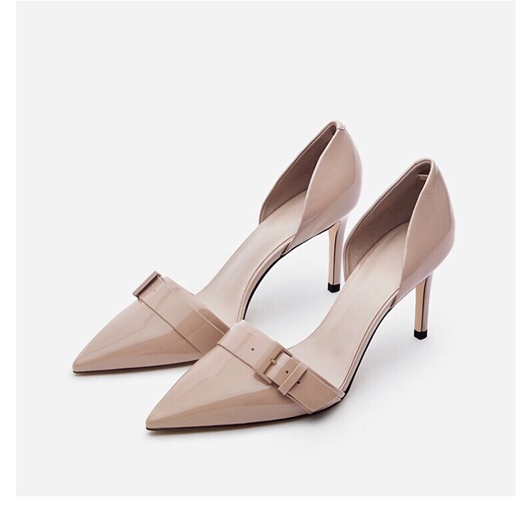 Giày cao gót nữ khoét eo da bóng thiết kế đơn giản có gắn khoá phần mũi thời trang nữ TT45