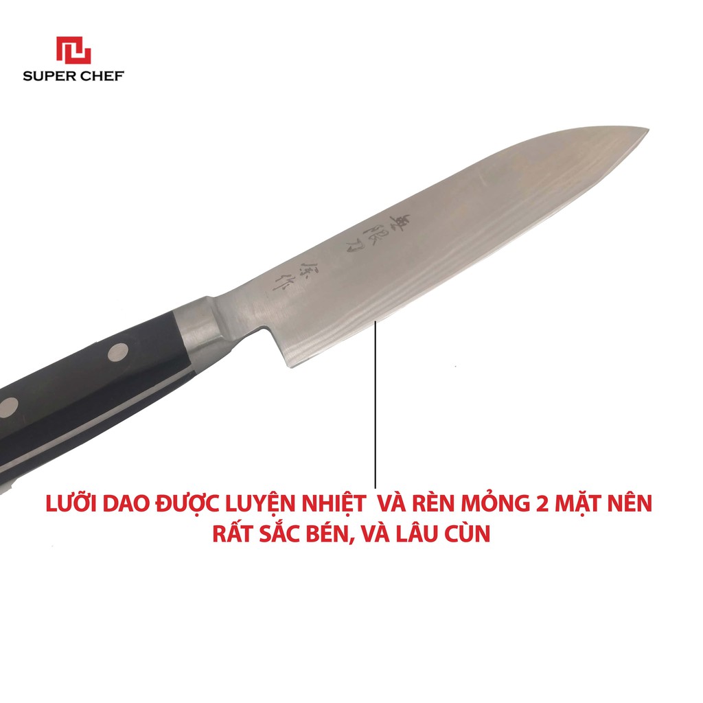Dao Bếp Santoku Chuẩn Nhật Super Chef Ngắn Lưỡi 13.5 Siêu Bén Dao_E