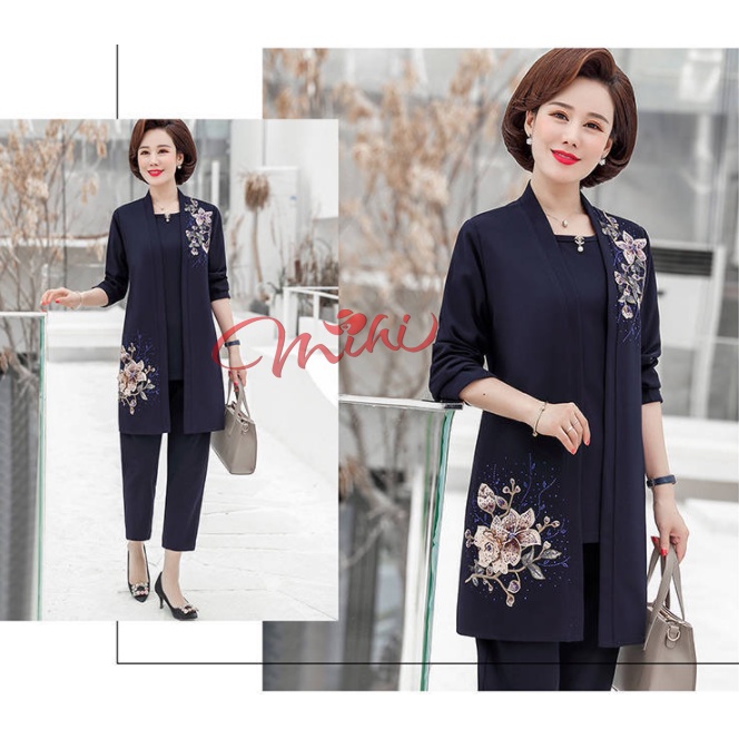 Set Bộ đồ trung niên nữ sang trọng cho mẹ B89 - Quần áo ngủ mặc nhà kiểu thời trang cao cấp trung tuổi giá rẻ Bigsize