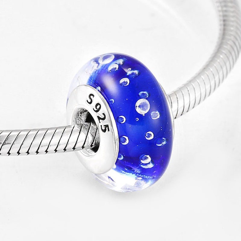 hạt charm pan thuỷ tinh xanh dương bạc s925 cao cấp