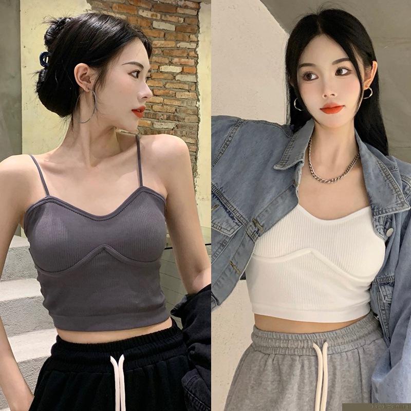 Áo tank top hai dây có mút lót ngực màu sắc đơn giản cho nữ