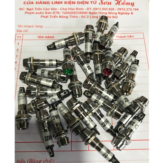 10 đèn báo sắt 220V mầu đỏ