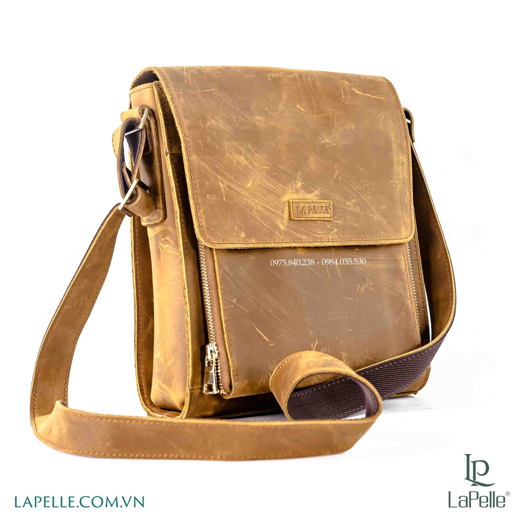 Túi đeo chéo  Nam da bò sáp cao cấp - La Pelle the Classic bag wax leather - màu nâu cà phê Bản 2020